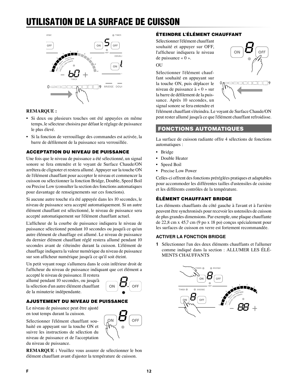 Utilisation de la surface de cuisson | Sharp 24 Inch Drop-In Cooktop Owner Manual User Manual | Page 34 / 44