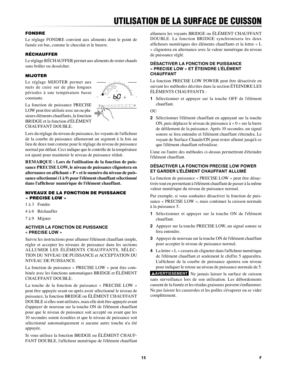 Utilisation de la surface de cuisson | Sharp 24 Inch Drop-In Cooktop Owner Manual User Manual | Page 37 / 44