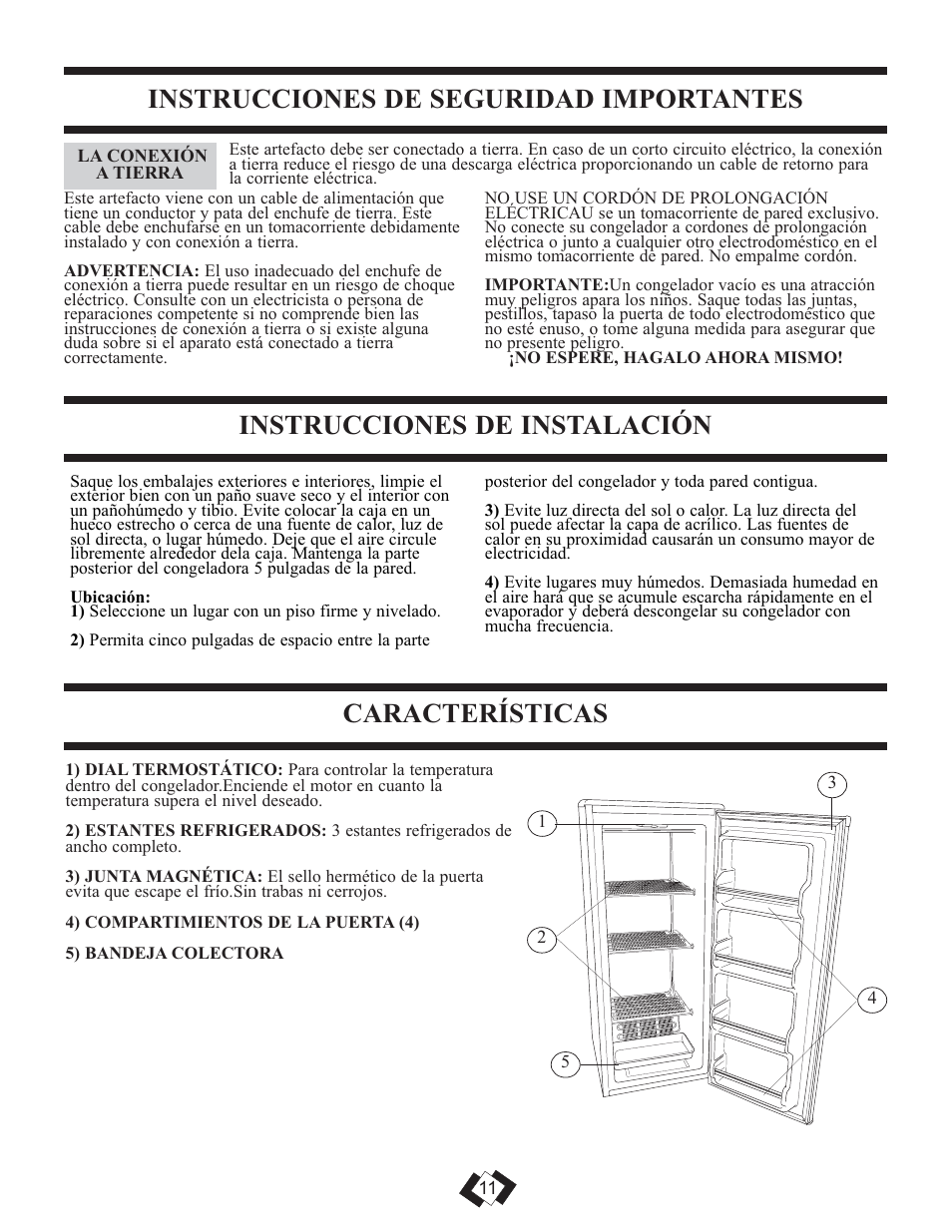 Instrucciones de seguridad importantes, Instrucciones de instalación, Características | Danby DUF808BSLE User Manual | Page 10 / 14