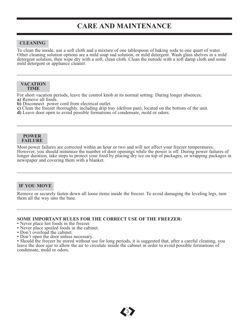 Care and maintenance | Danby DUF808BSLE User Manual | Page 4 / 14
