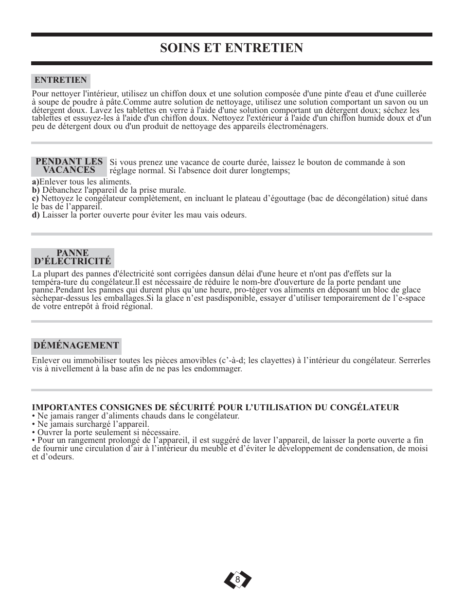 Soins et entretien | Danby DUF808BSLE User Manual | Page 8 / 14