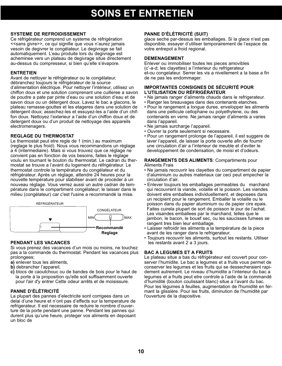 Soins et entretien | Danby DFF311WDD User Manual | Page 12 / 21