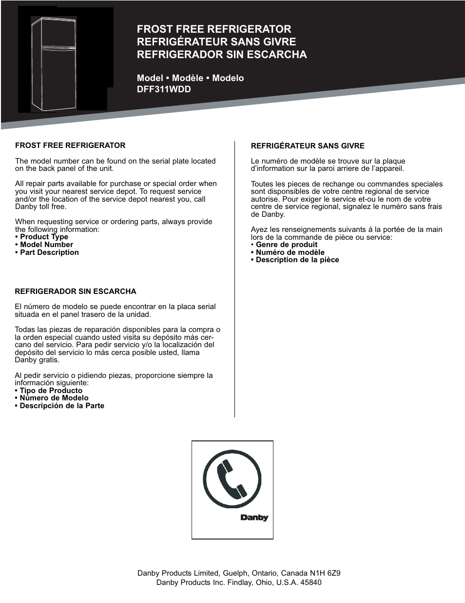Danby DFF311WDD User Manual | Page 21 / 21