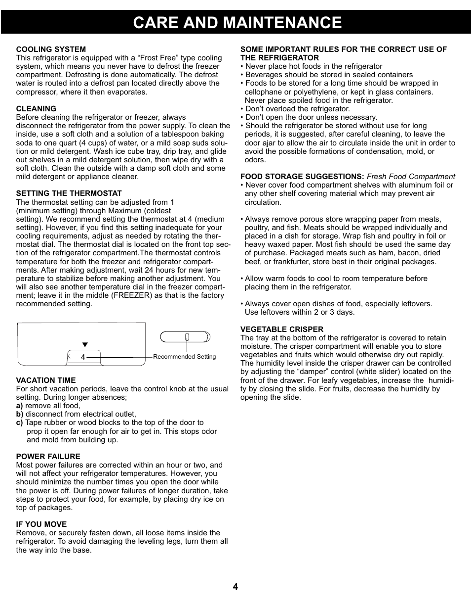 Care and maintenance | Danby DFF311WDD User Manual | Page 6 / 21