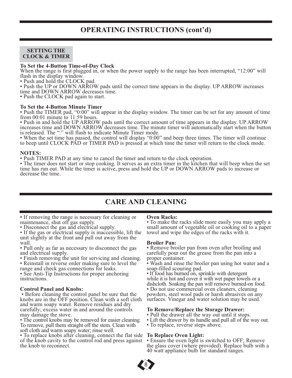 Operating instructions (cont’d), Care and cleaning | Danby DR299BLSGLP User Manual | Page 9 / 35