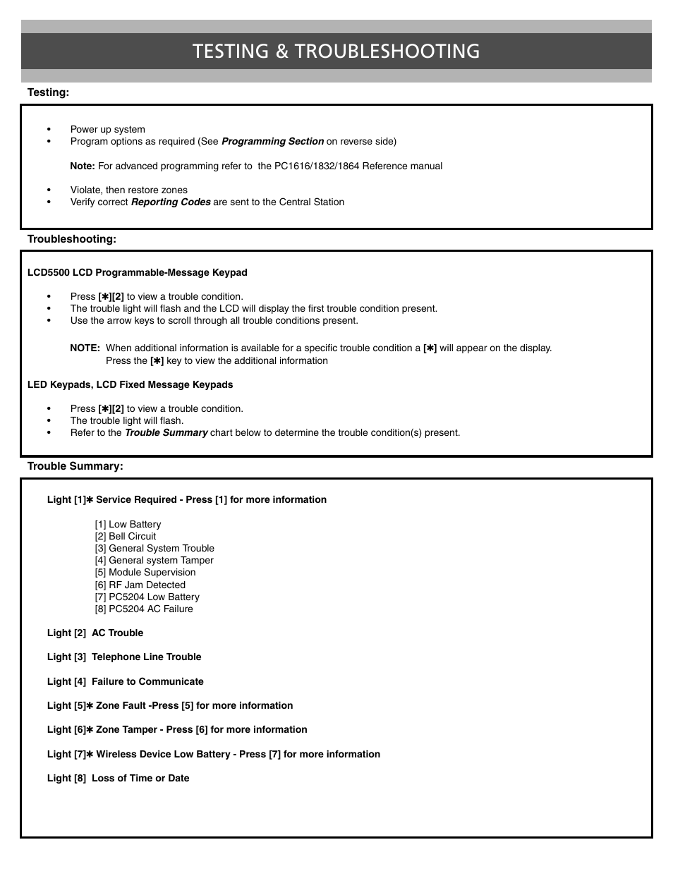 Testing & troubleshooting | DSC POWERSERIES PC1616 User Manual | Page 5 / 16