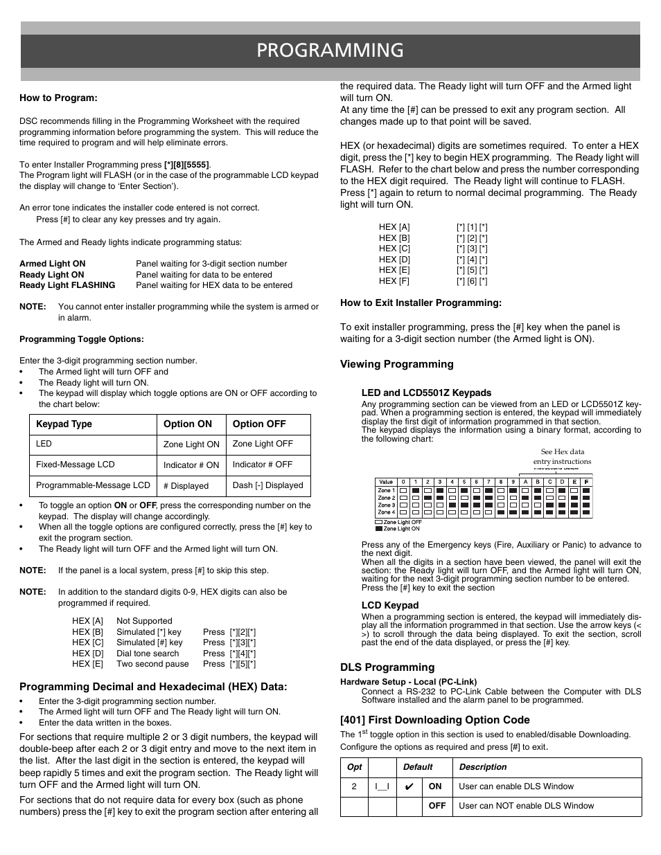 Programming | DSC POWERSERIES PC1616 User Manual | Page 9 / 16