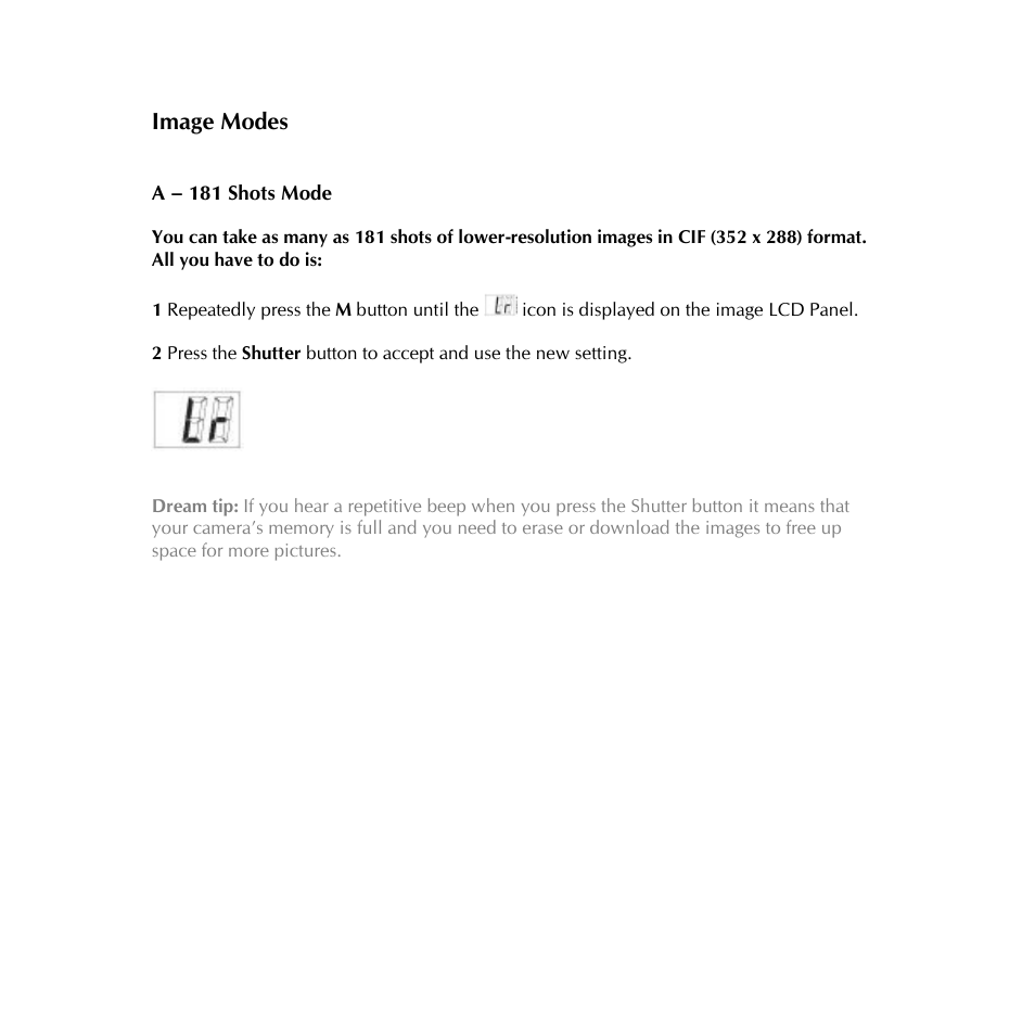 Image modes | Digital Dream sportsman User Manual | Page 11 / 34