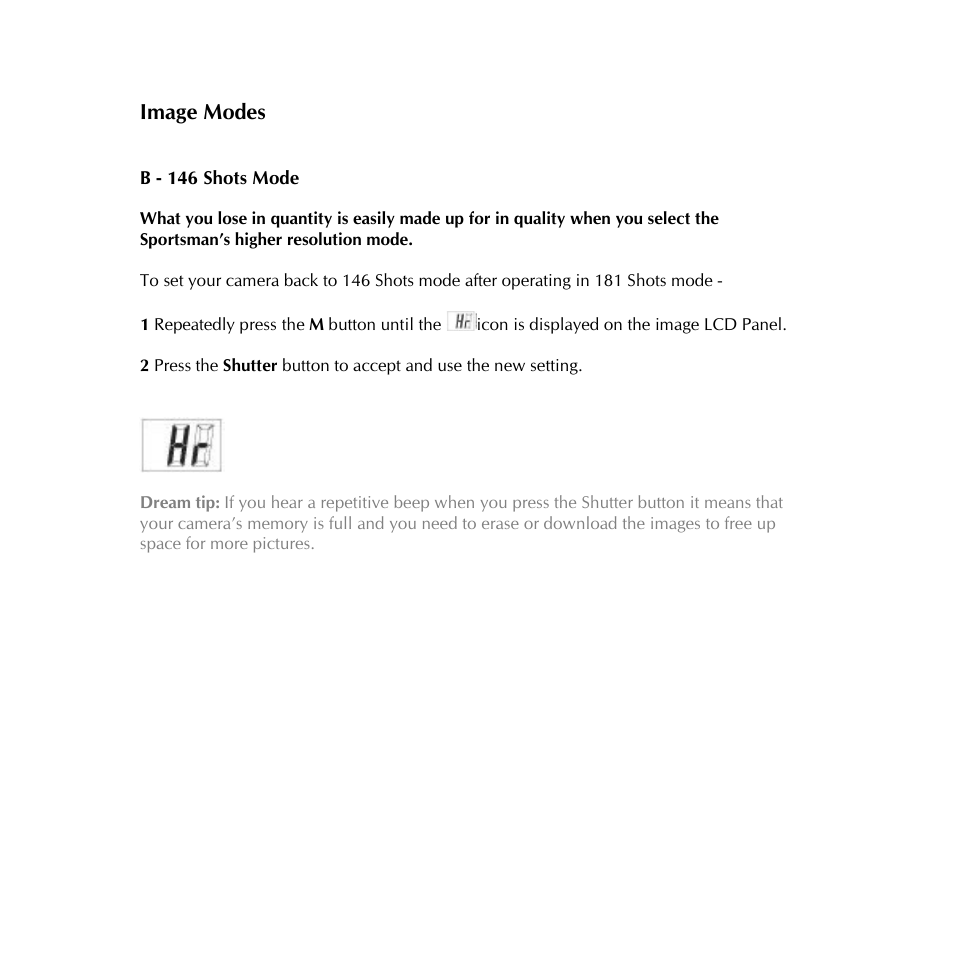 Image modes | Digital Dream sportsman User Manual | Page 12 / 34