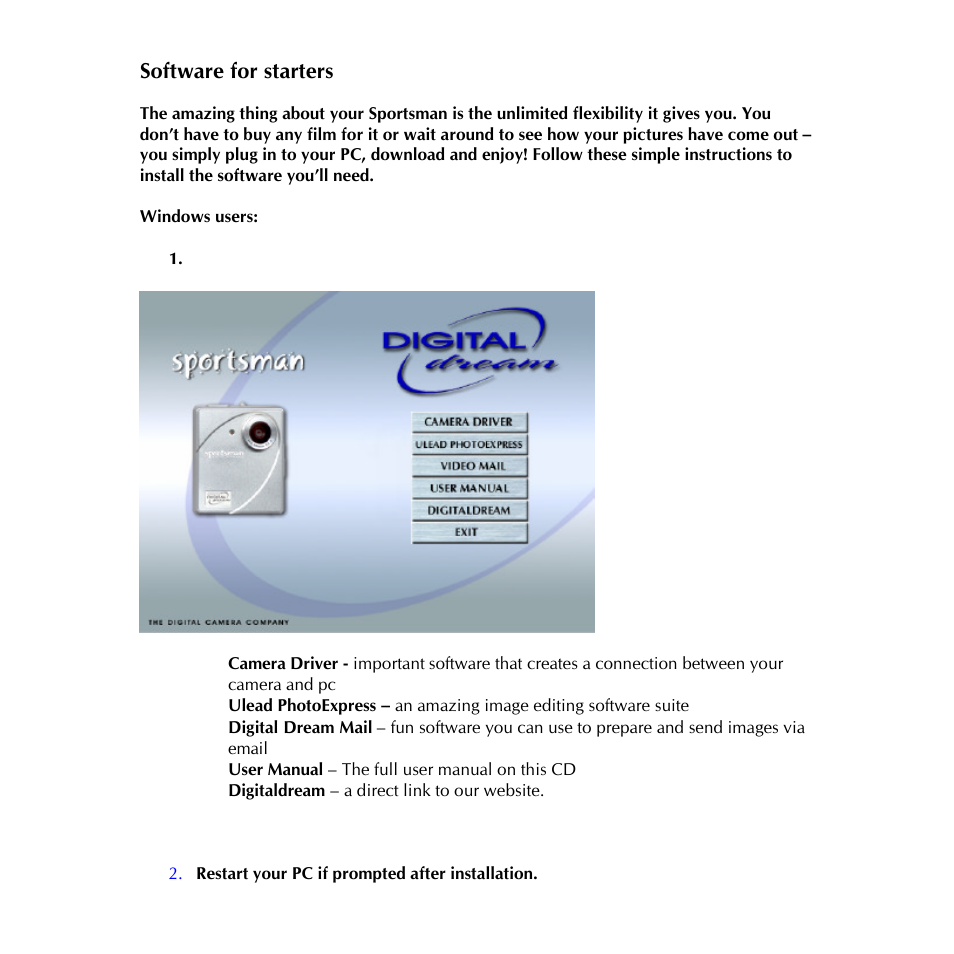 Software for starters | Digital Dream sportsman User Manual | Page 26 / 34