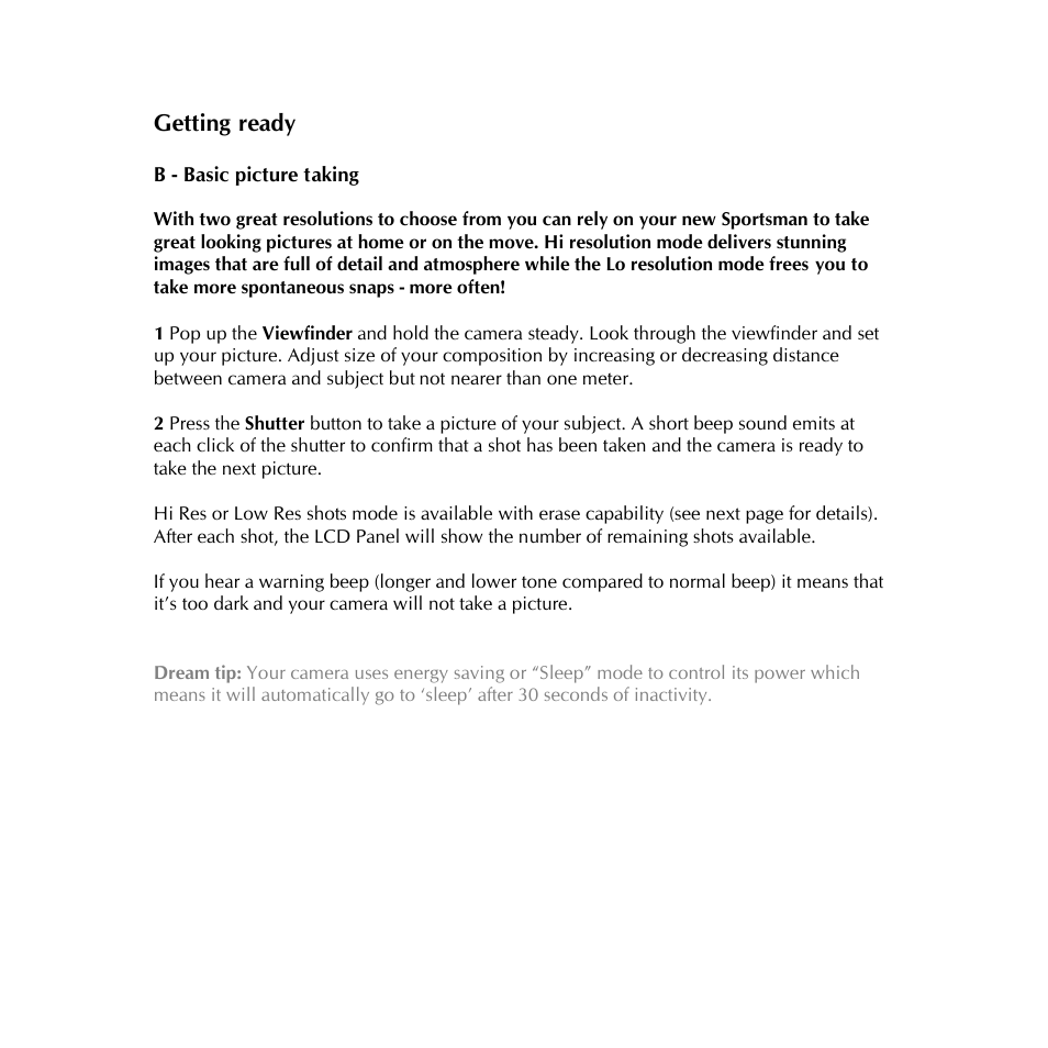 Getting ready | Digital Dream sportsman User Manual | Page 9 / 34
