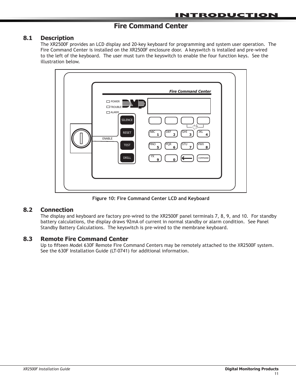 Fire command center, 1 description, 2 connection | 3 remote fire command center, Description, Connection, Remote fire command center, Introduction | DMP Electronics XR2500F User Manual | Page 19 / 60