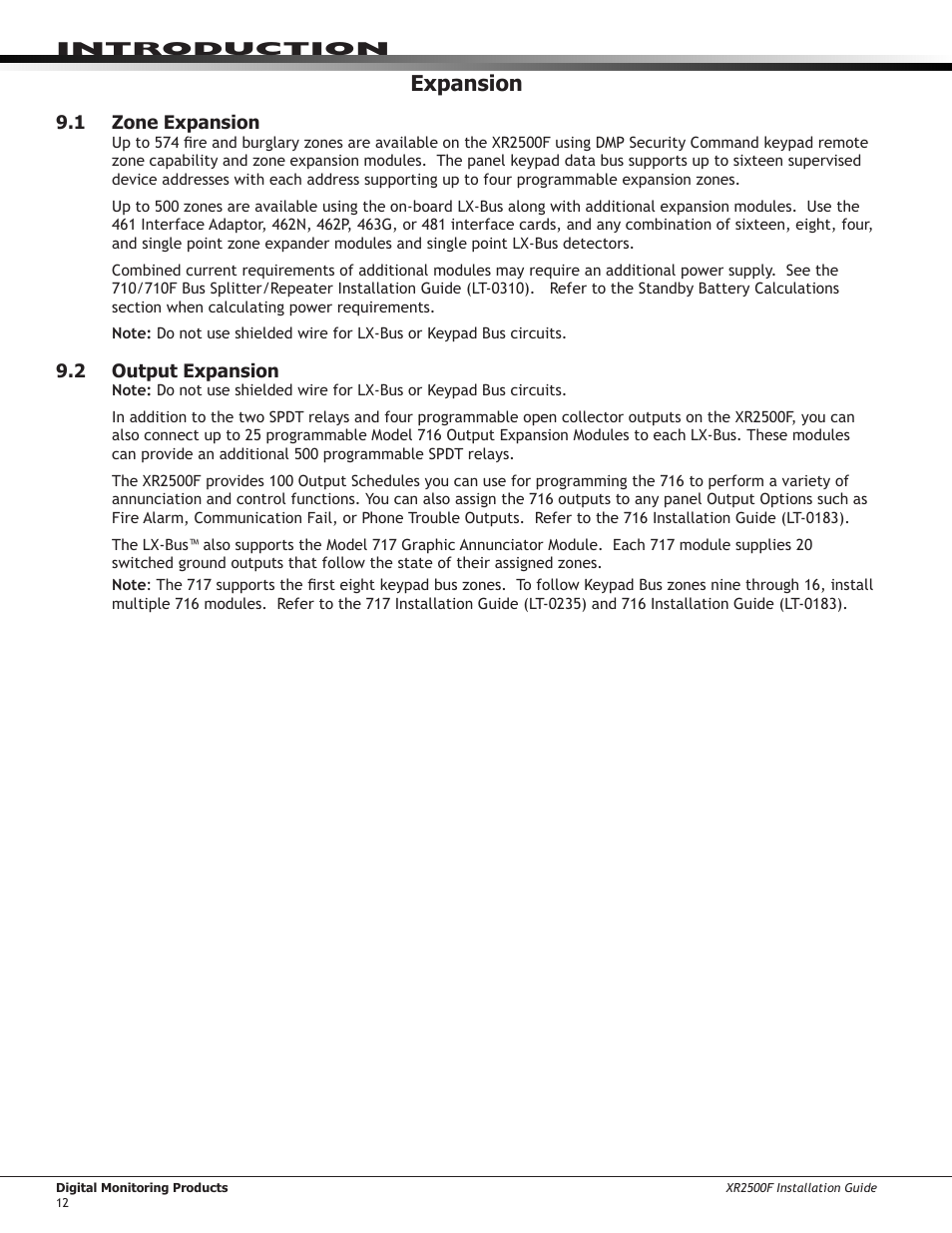 Expansion, 1 zone expansion, 2 output expansion | Zone expansion, Output expansion | DMP Electronics XR2500F User Manual | Page 20 / 60