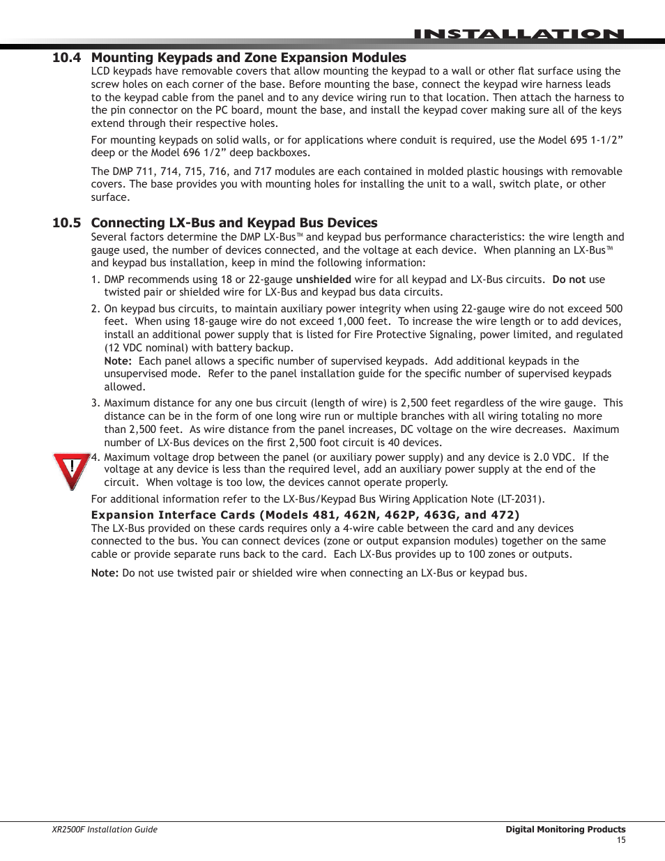 4 mounting keypads and zone expansion modules, 5 connecting lx-bus and keypad bus devices | DMP Electronics XR2500F User Manual | Page 23 / 60