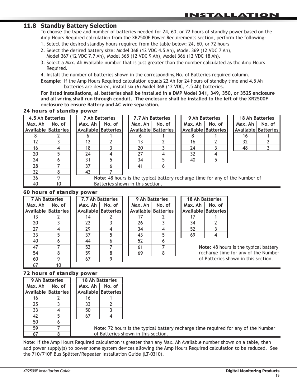 8 standby battery selection | DMP Electronics XR2500F User Manual | Page 27 / 60