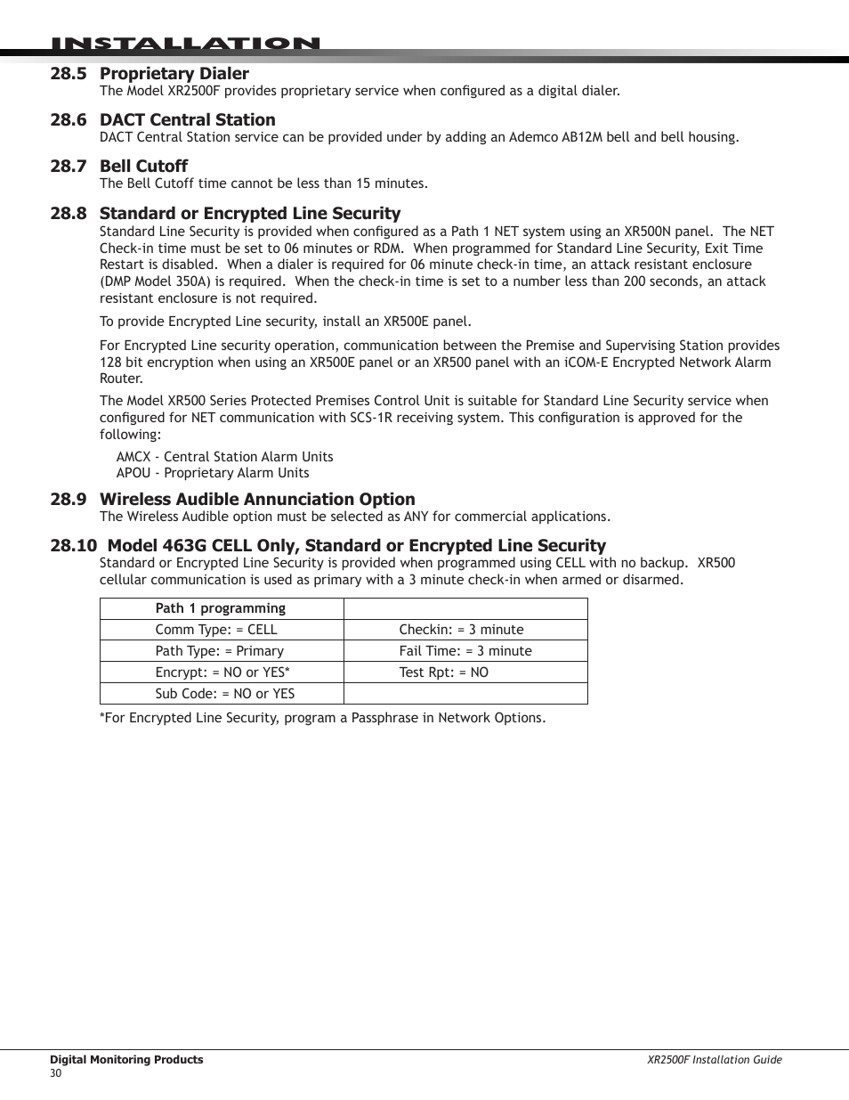 5 proprietary dialer, 6 dact central station, 7 bell cutoff | 8 standard or encrypted line security, 9 wireless audible annunciation option | DMP Electronics XR2500F User Manual | Page 38 / 60