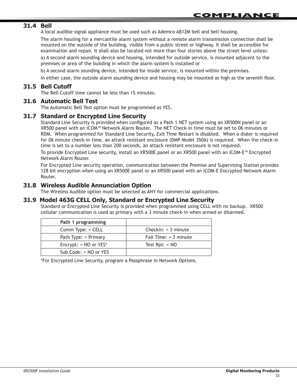 4 bell, 5 bell cutoff, 6 automatic bell test | 8 standard or encrypted line security, 9 wireless audible annunciation option, 7 standard or encrypted line security, 8 wireless audible annunciation option | DMP Electronics XR2500F User Manual | Page 41 / 60