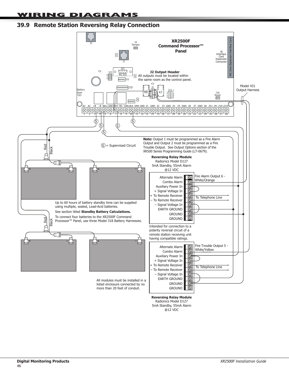 9 remote station reversing relay connection, Xr2500f command processor™ panel | DMP Electronics XR2500F User Manual | Page 54 / 60