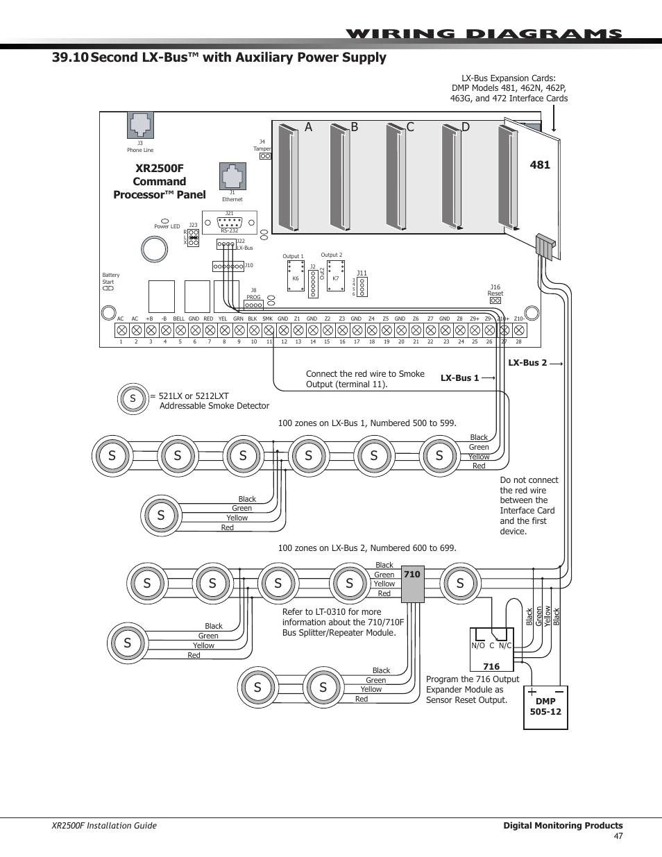 10 second lx-bus™ with auxiliary power supply, Ab c d, Xr2500f command processor™ panel | DMP Electronics XR2500F User Manual | Page 55 / 60