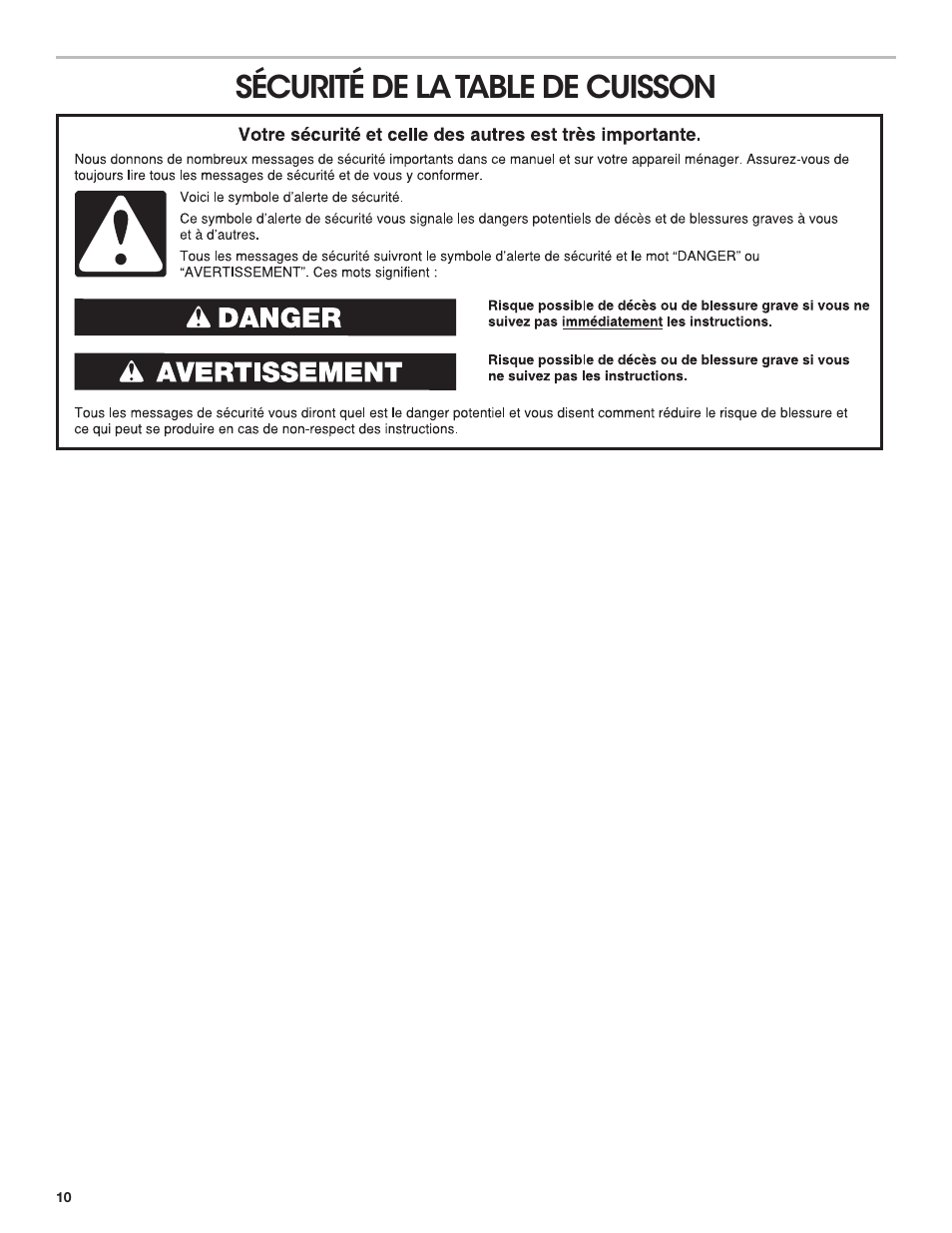 Sécurité de la table de cuisson | JennAir Custom Series 15 Inch Induction Wok Installation Instructions User Manual | Page 10 / 18