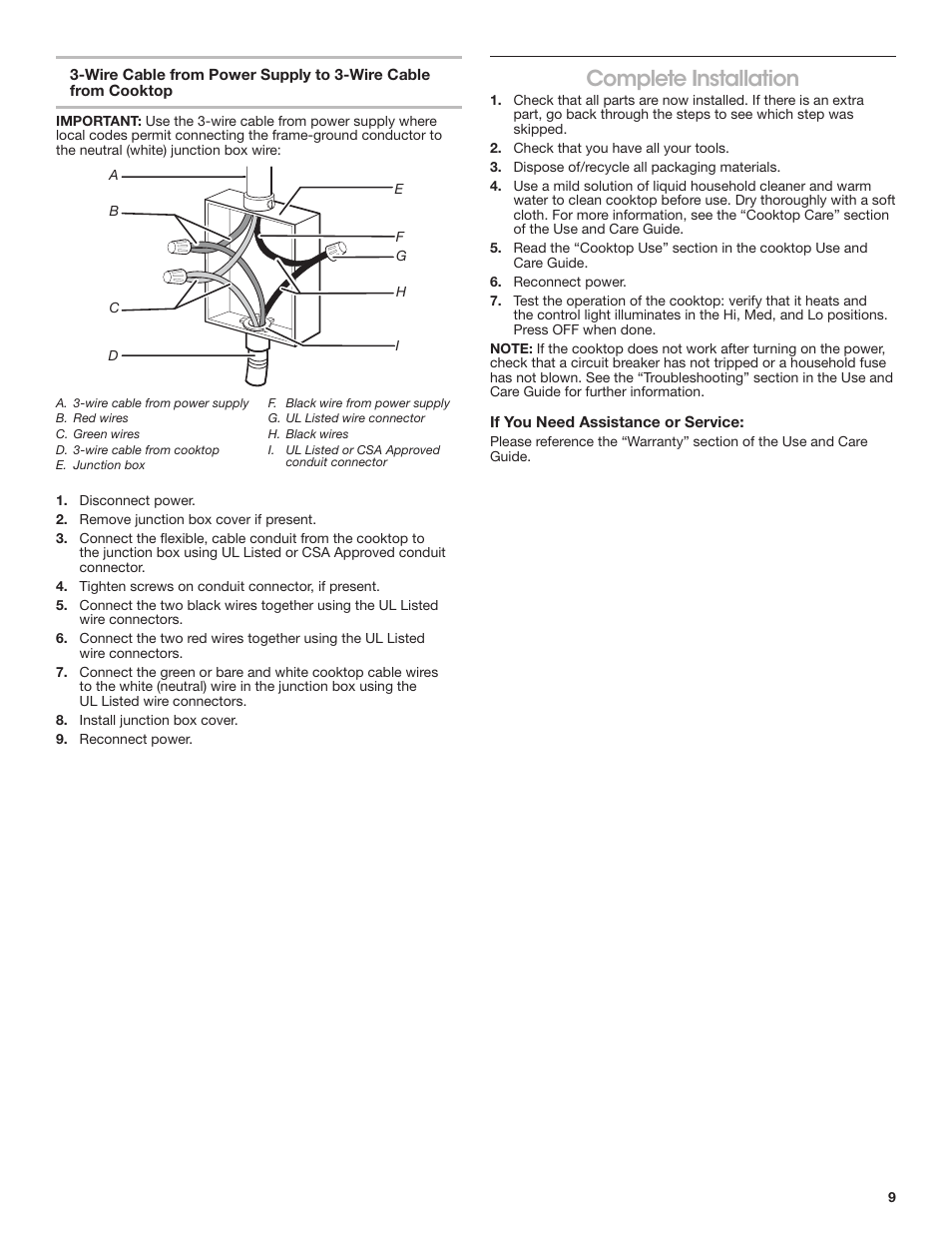 Complete installation | JennAir Custom Series 15 Inch Induction Wok Installation Instructions User Manual | Page 9 / 18