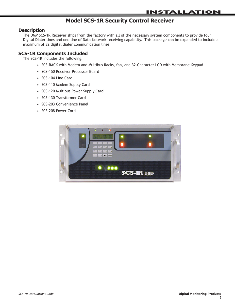 Model scs-1r security control receiver, Description, Scs-1r components included | DMP Electronics Security Control Receiver SCS-1R User Manual | Page 10 / 42