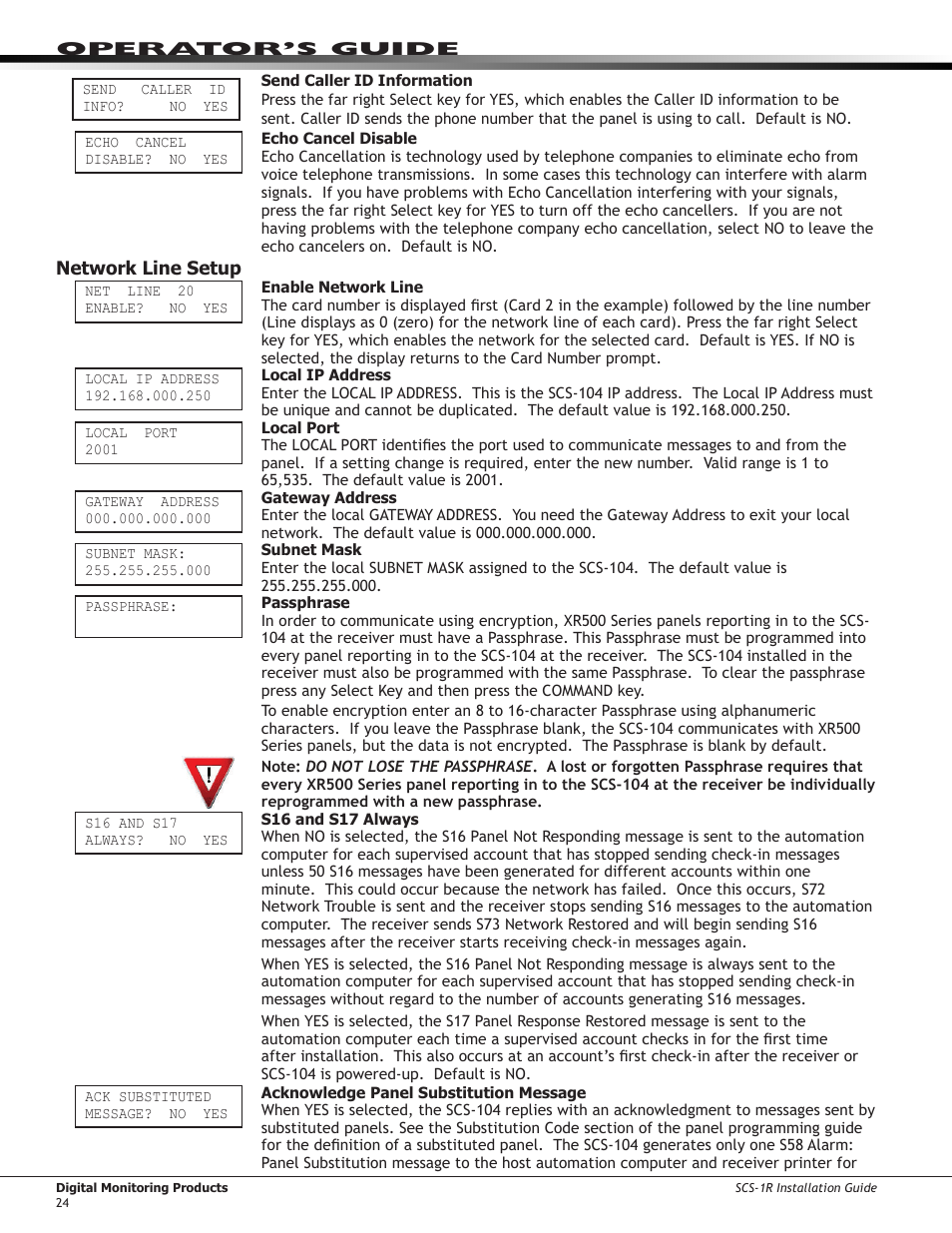 Network line setup | DMP Electronics Security Control Receiver SCS-1R User Manual | Page 29 / 42