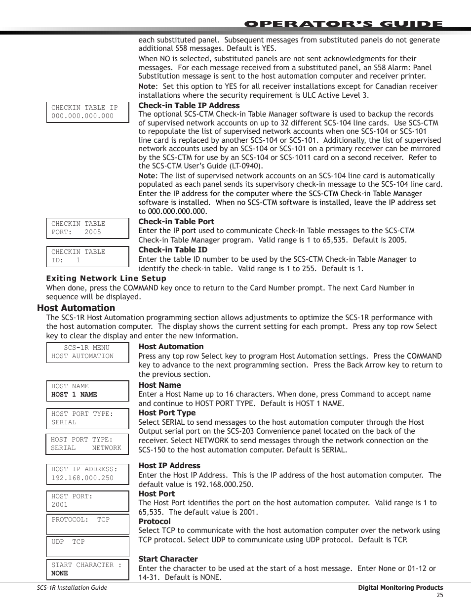 Exiting network line setup, Host automation | DMP Electronics Security Control Receiver SCS-1R User Manual | Page 30 / 42