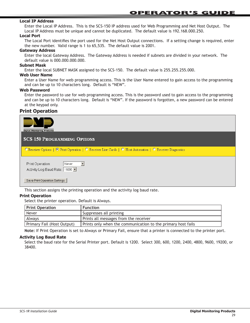 Print operation | DMP Electronics Security Control Receiver SCS-1R User Manual | Page 34 / 42