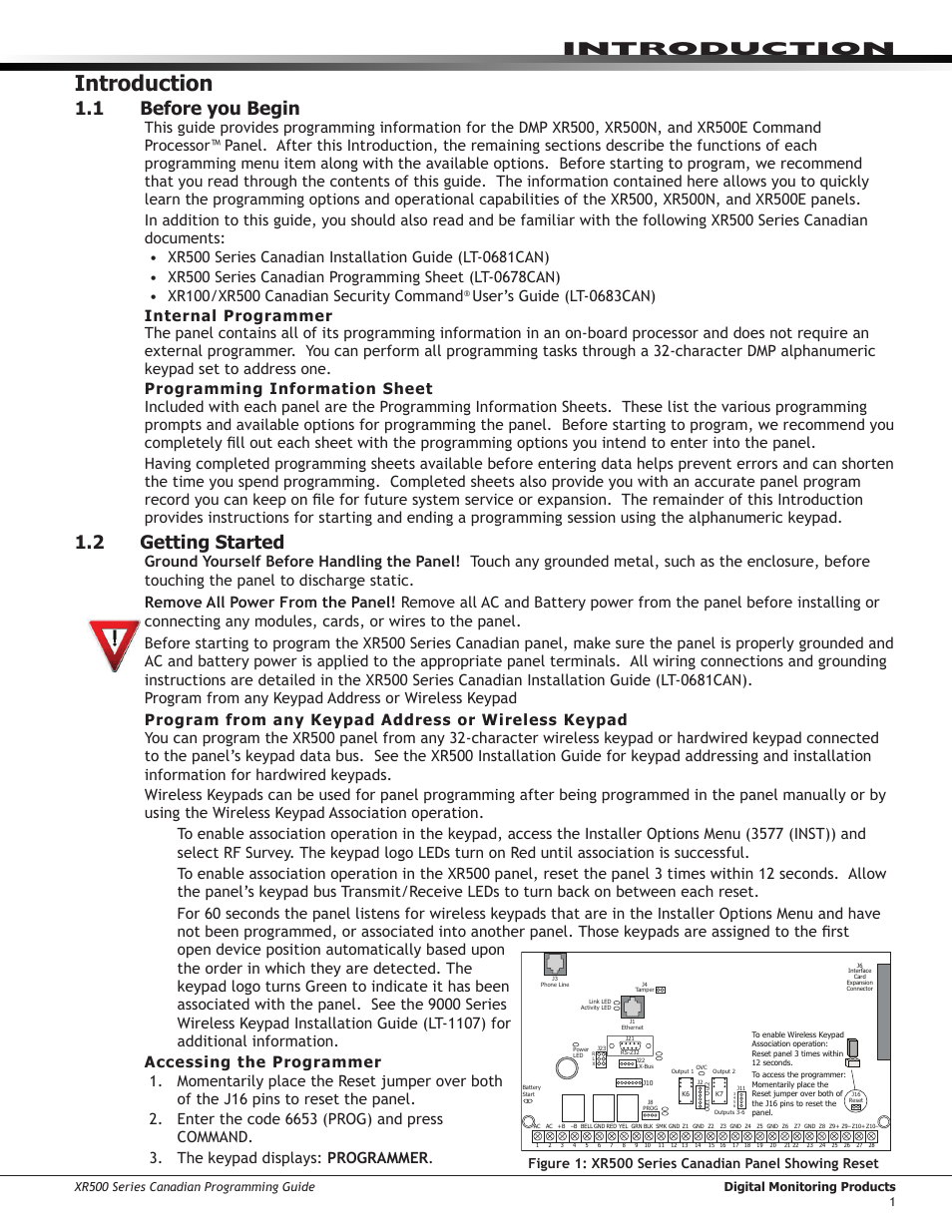 Before you begin, Programming information sheet, Getting started | Introduction, 1 before you begin, 2 getting started | DMP Electronics DMP Command Processor Panel XR500 User Manual | Page 10 / 85