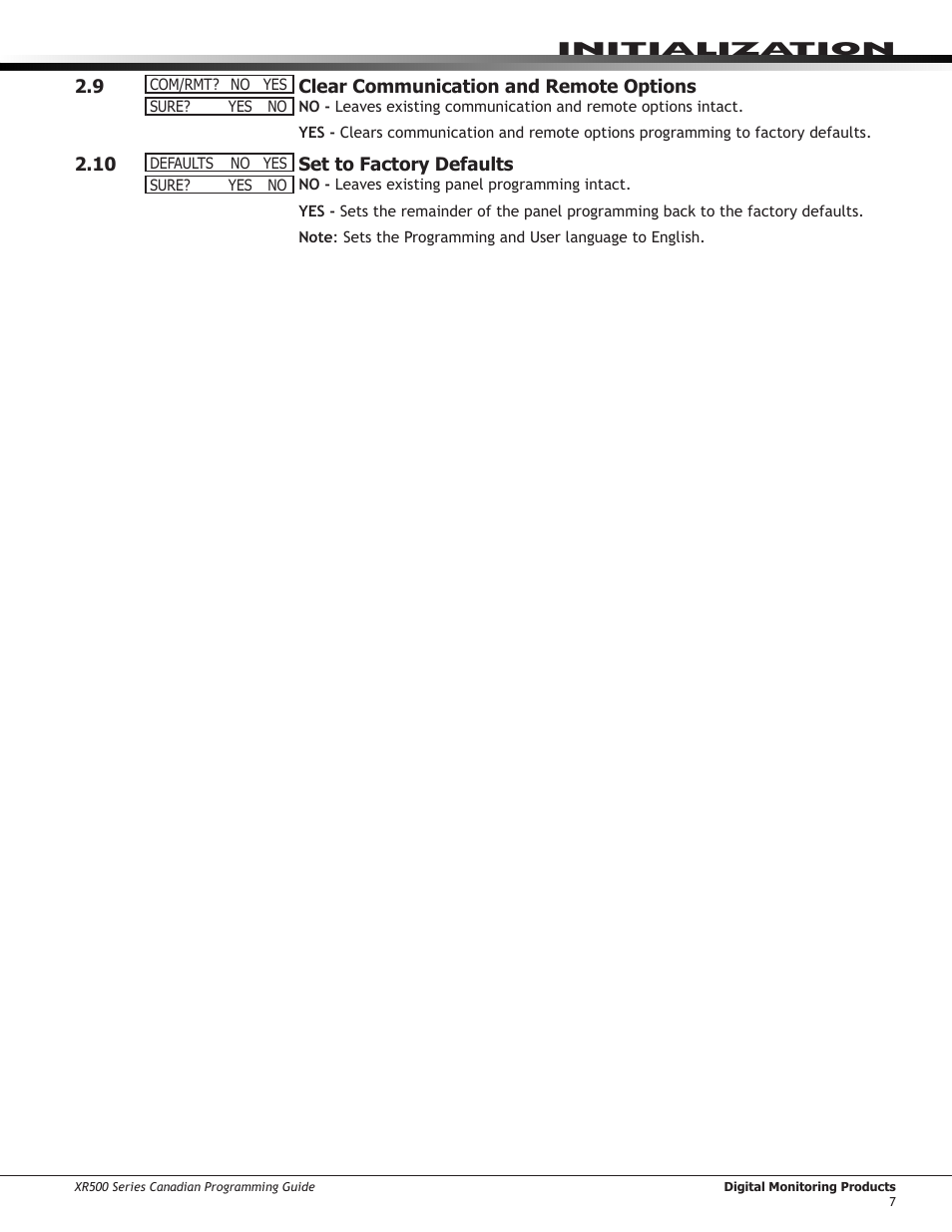 Clear communication and remote options, Set to factory defaults | DMP Electronics DMP Command Processor Panel XR500 User Manual | Page 16 / 85