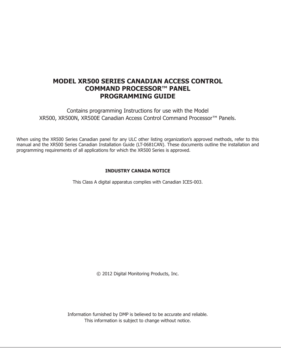 DMP Electronics DMP Command Processor Panel XR500 User Manual | Page 2 / 85