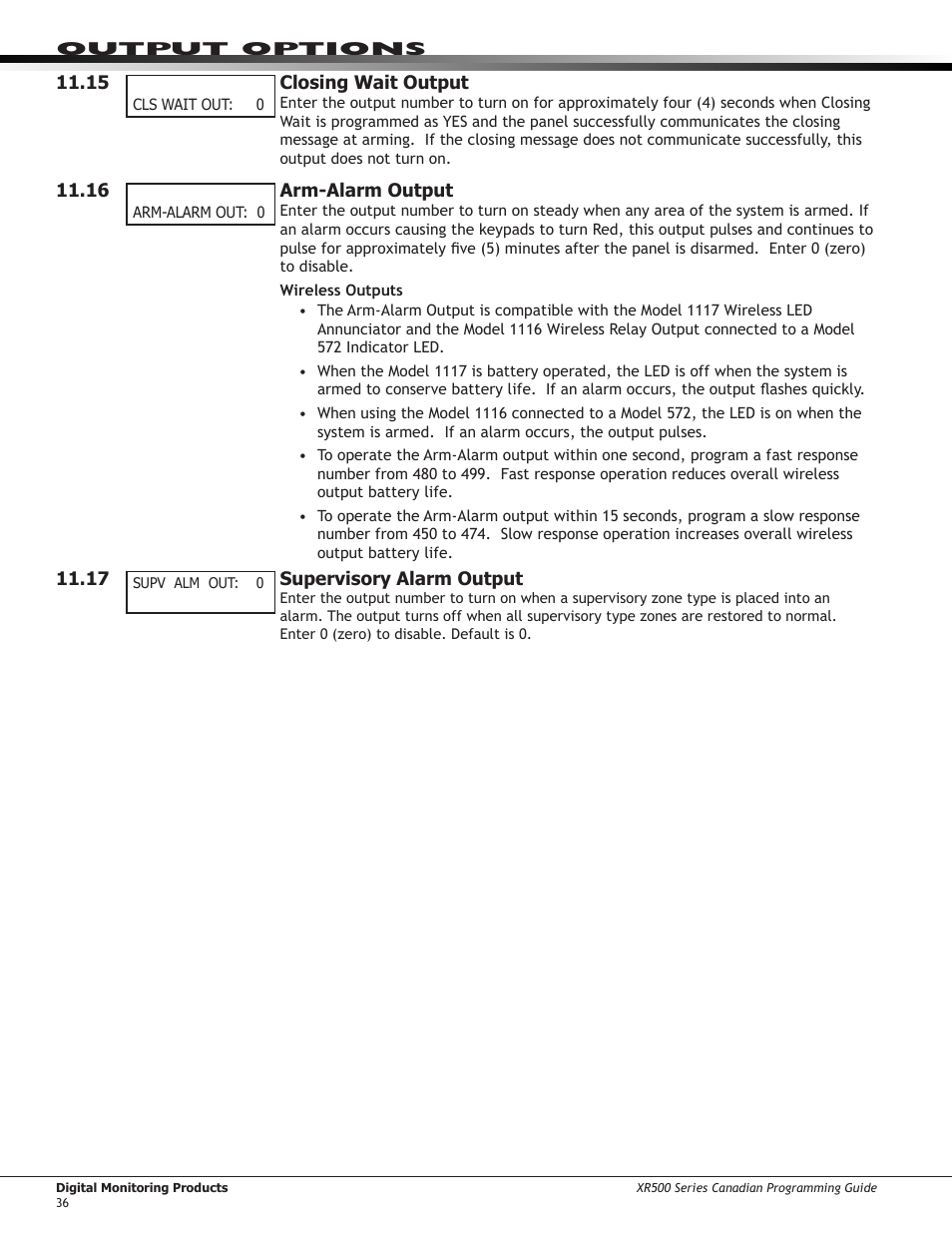 Output information, 1 ￼ output information, 2 ￼ output number | 3 ￼ output name, 4 output real-time status, 5 ￼ serial number, 6 ￼ supervision time, 7 trip with panel bell option, Output number, Output name | DMP Electronics DMP Command Processor Panel XR500 User Manual | Page 45 / 85