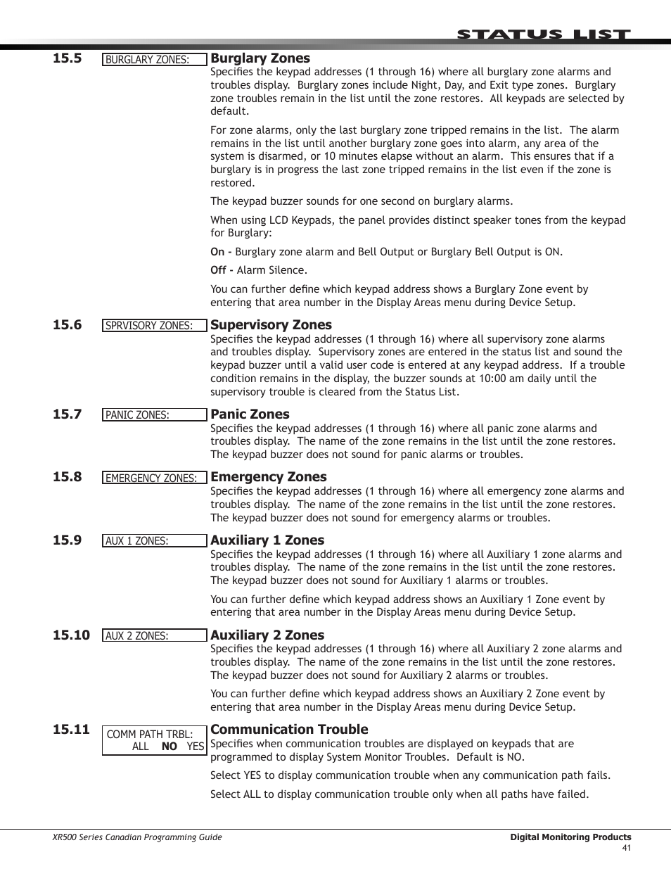 Printer reports, 1 ￼ printer reports, 2 ￼ arm and disarm reports | 3 ￼ zone reports, 4 ￼ user command reports, 5 ￼ door access reports, 6 ￼ supervisory reports, Arm and disarm reports, Zone reports, User command reports | DMP Electronics DMP Command Processor Panel XR500 User Manual | Page 50 / 85