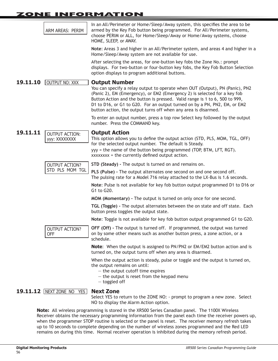 Fa series wireless, 12 ￼ wireless, 1 ￼ check-in time | 2 ￼ internal contact, 3 ￼ end-of-line, 4 ￼ normally open, 5 ￼ next zone, 13 ￼ alarm action, 14 ￼ disarmed open, 12 wireless | DMP Electronics DMP Command Processor Panel XR500 User Manual | Page 65 / 85