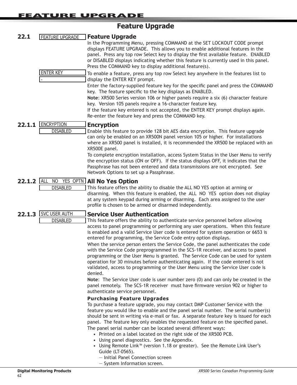 Appendix, 1 false alarm reduction, System recently armed report | 2 diagnostics function, False alarm reduction, Diagnostics function, Feature upgrade | DMP Electronics DMP Command Processor Panel XR500 User Manual | Page 71 / 85