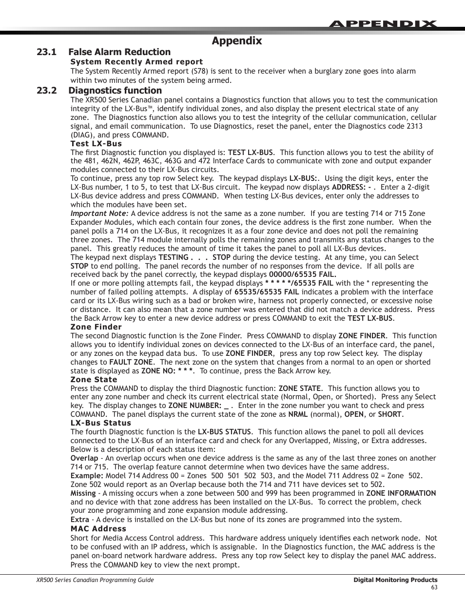 Appendix | DMP Electronics DMP Command Processor Panel XR500 User Manual | Page 72 / 85
