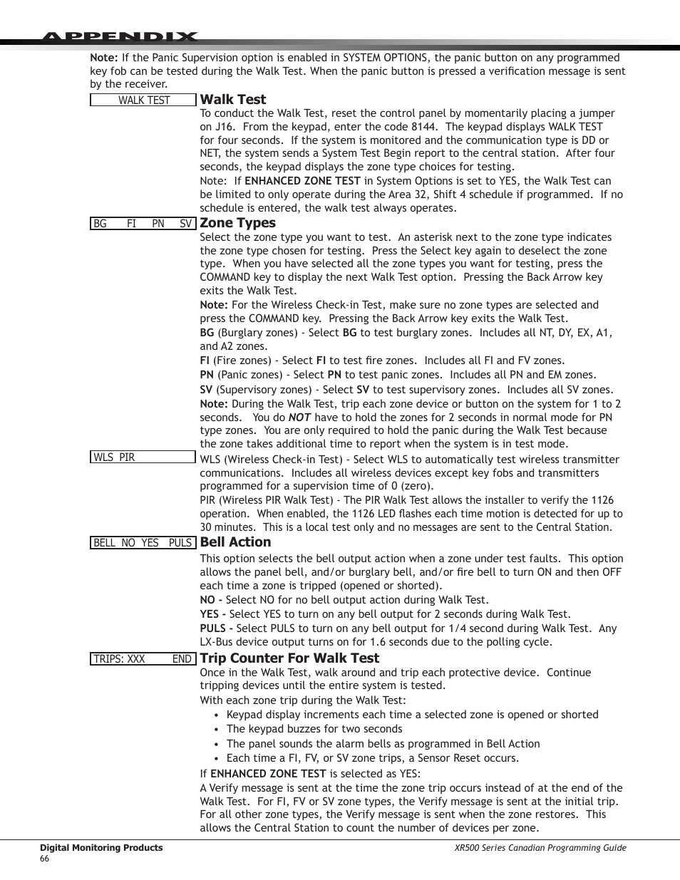 Trip counter for dmp wireless check-in test (wls), Test end warning, Local printer for walk test | 5 keypad speaker operation, Keypad speaker operation | DMP Electronics DMP Command Processor Panel XR500 User Manual | Page 75 / 85