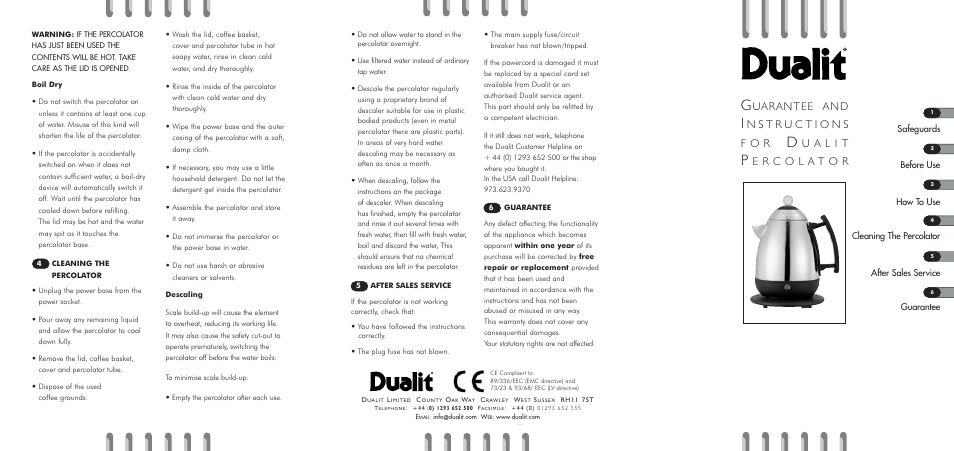 Dualit the Percolator User Manual | 2 pages