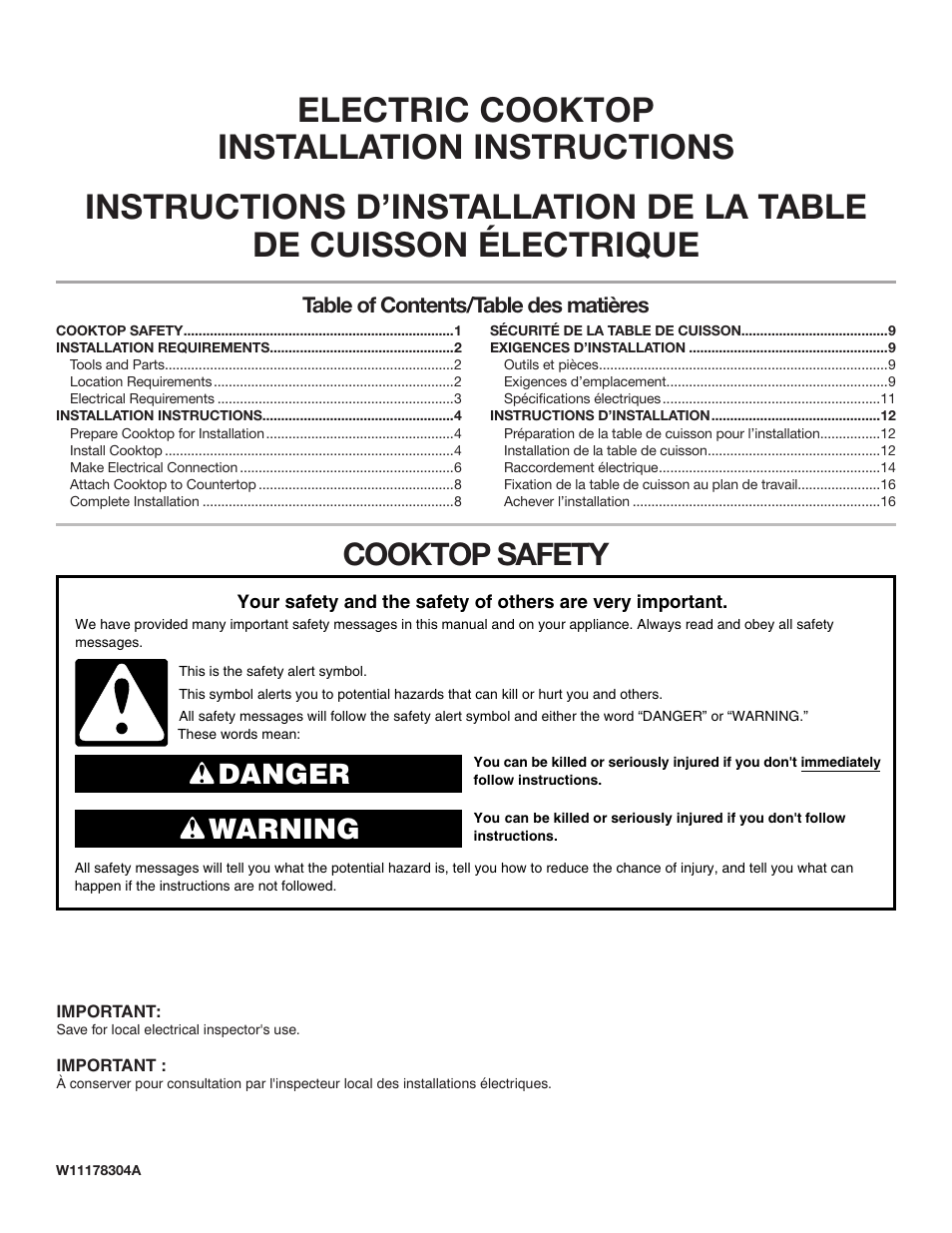 Maytag 36 Inch Smoothtop Electric Cooktop Installation Instructions User Manual | 17 pages