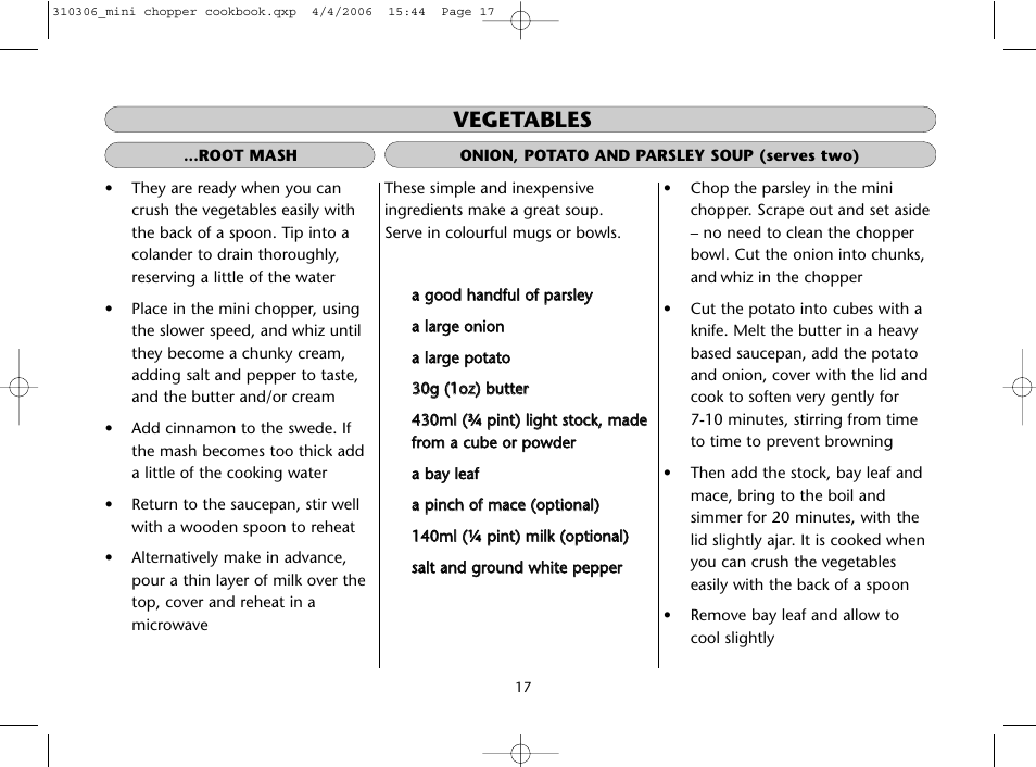 Vegetables | Dualit Mini Chopper 310306 User Manual | Page 17 / 22