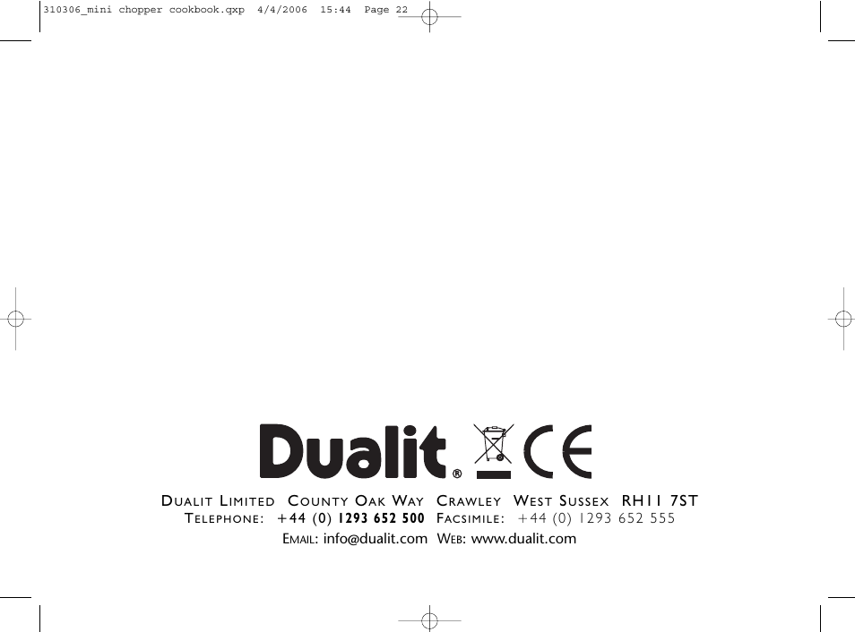 Dualit Mini Chopper 310306 User Manual | Page 22 / 22