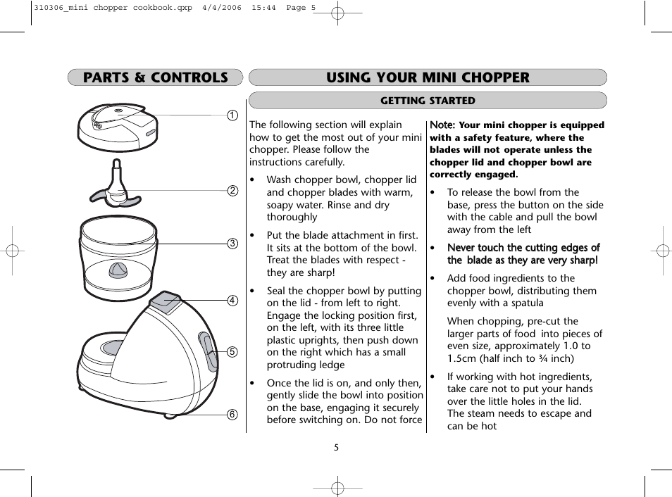 Using your mini chopper parts & controls | Dualit Mini Chopper 310306 User Manual | Page 5 / 22
