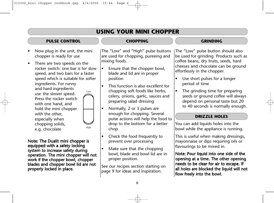 Using your mini chopper | Dualit Mini Chopper 310306 User Manual | Page 6 / 22
