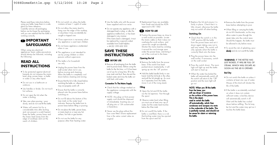 Dualit Dome Kettle User Manual | Page 2 / 2