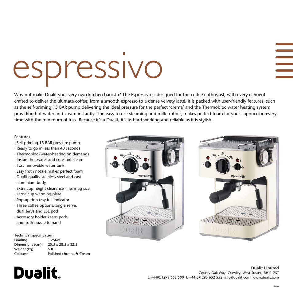 Espressivo | Dualit Espressivo Coffee Machine User Manual | Page 2 / 2