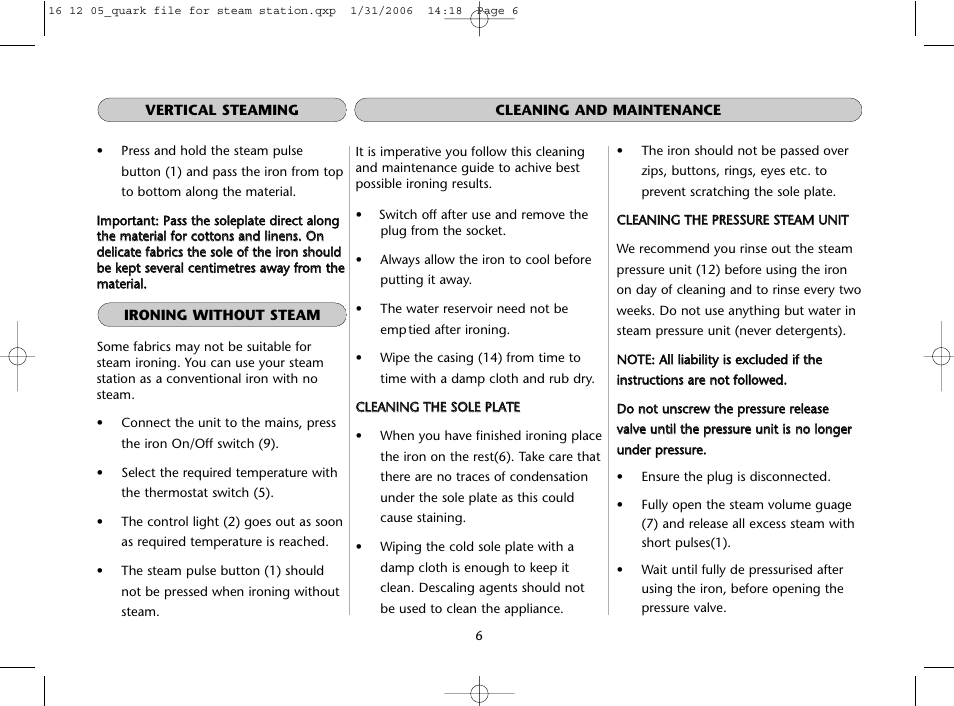 Dualit Steam Station Iron User Manual | Page 6 / 8