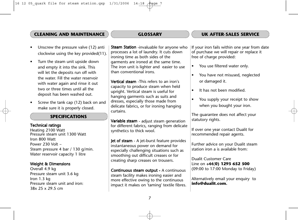 Dualit Steam Station Iron User Manual | Page 7 / 8