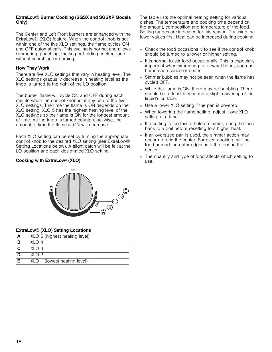 How they work, Cooking with extralow® (xlo) | Thermador Masterpiece Series Gas Cooktop Use and Care Guide User Manual | Page 18 / 56