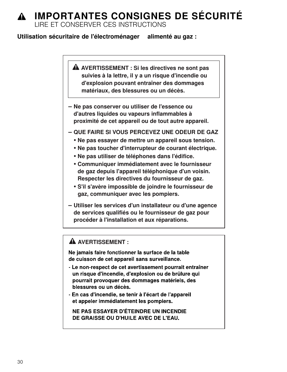 Importantes consignes de sécurité, Lire et conserver ces instructions, Antes consignes de sécurité | Alimenté au gaz | Thermador Masterpiece Series Gas Cooktop Use and Care Guide User Manual | Page 30 / 56